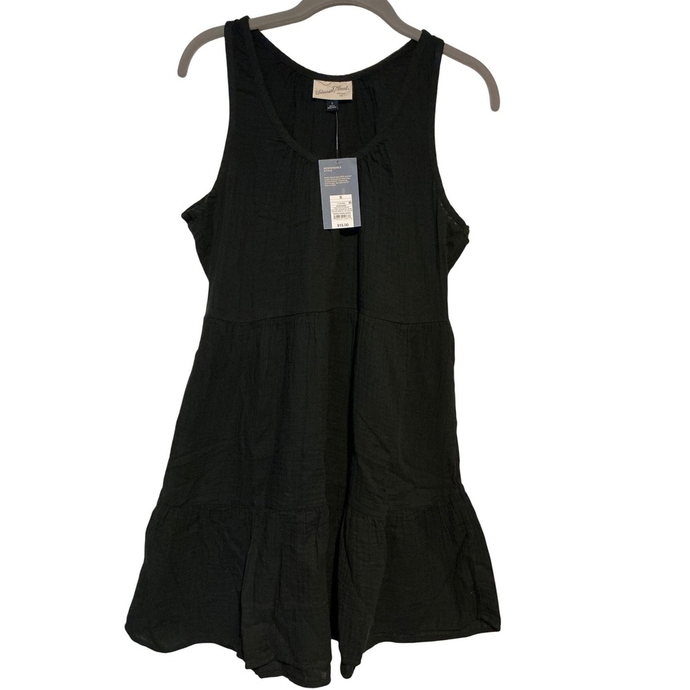 Universal Thread Women Black Gauze Tiered Mini Dress Sleeveless Scoop Neck S NWT